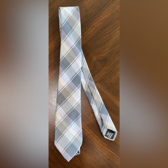 Lavender Gray Plaid Silk Tie Classic Design 14th & Union - Picture 2 of 4